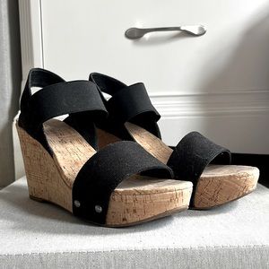 Fabric Strapped Cork Wedges